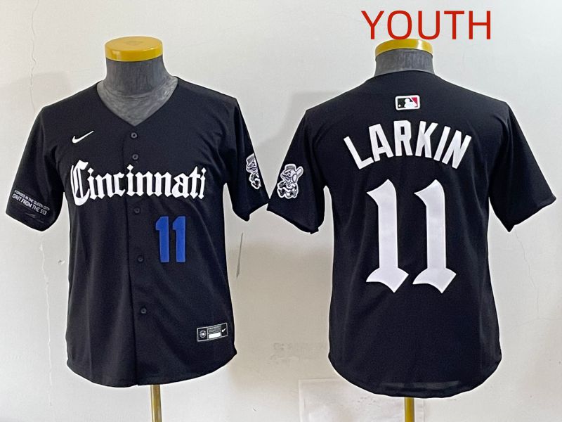 Youth 2025 Cincinnati Reds #11 Larkin Black Five generations Joint Name Nike MLB Jersey style 7->youth mlb jersey->Youth Jersey